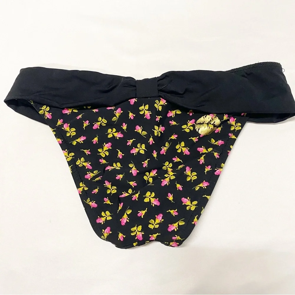•SOLD• Betsey Johnson Vintage Black, Pink & Leopard Ditsy Floral Print Bikini - Picture 4 of 11